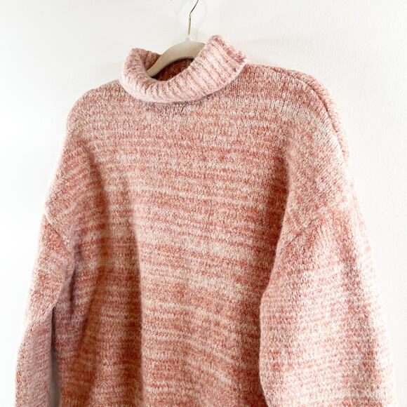 Zara Relaxed Fit Dropped Shoulder Turtleneck Knit Pullover Sweater Beige Red M/L - Picture 7 of 11